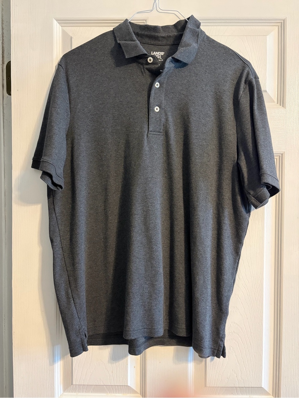 Lands’ End Men’s Polo Shirt Size Large Gray Short Sleeve Traditional Fit Cotton